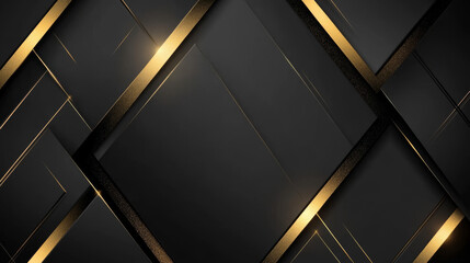 Wall Mural - A sleek black background with a geometric pattern, like a triangle, shines with golden light.  It's a stylish and elegant design, perfect for a wedding invitation.