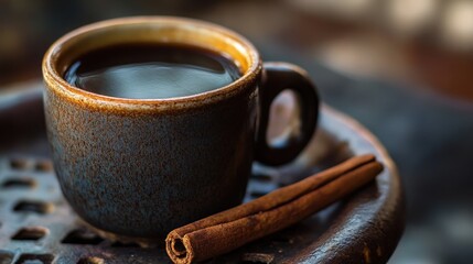 Wall Mural - Warm and Cozy Coffee Cup with Cinnamon Stick Upshot.