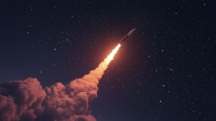 Wall Mural - Rocket Launch Against a Starry Night Sky