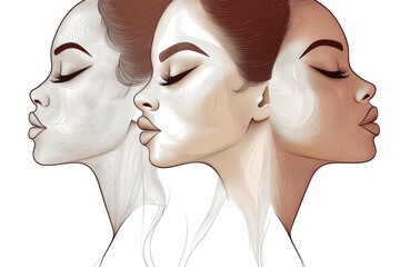 Sticker - Stylized female profile illustrations with intricate textures and shading showcasing beauty elegance and a modern artistic interpretation of portrait art