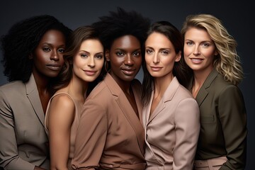 Wall Mural - diverse group of women over dark background, international womens day concept.