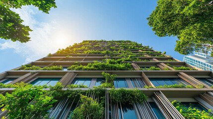 Canvas Print - Green facade on modern building promoting sustainability and eco-friendly architecture