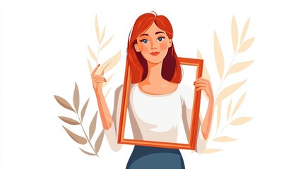 Wall Mural - A woman holding a picture frame.