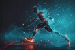 © neirfy - Hologram, athlete and running for wellness, exercise for healthy lifestyle and track heart rate.