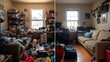 © Archibalttttt - Person cleaning up messy home office living room showing difference before and after tidy up