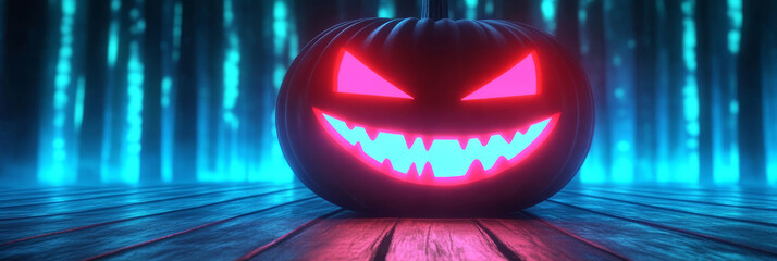 Poster - Spooky jack-o'-lantern with neon glow.