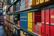 © juliars - Colorful ring binders and files are standing on a shelf, organizing important information in an archive