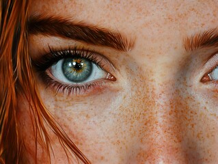 Wall Mural - Close-up Portrait of a Woman with Freckles and Green Eyes