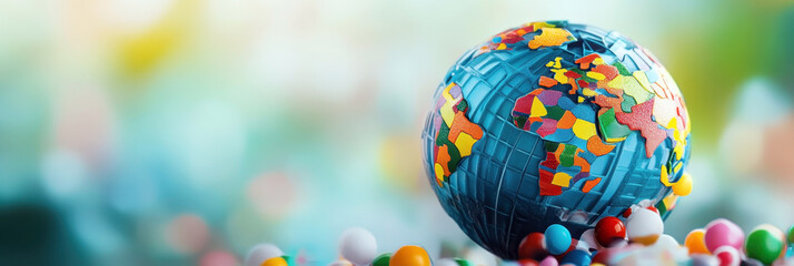 Wall Mural - international mother language day. a multi-colored globe on a blurred light background. horizontal b