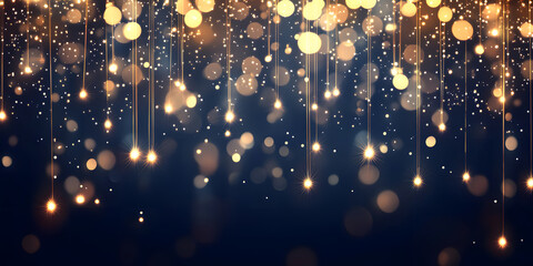 abstract background of falling sparkles on a dark blue background. sparkly glitter for Christmas and other holidays. gold background. various holidays. luxury