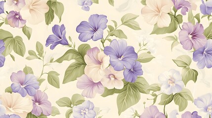 Poster - Image of a lovely floral pattern with delicate lilacs and morning glories on a subtle background