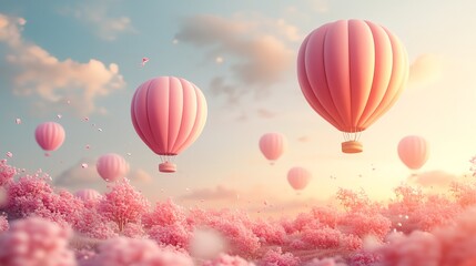  Two pink hot air balloons flying in the sky