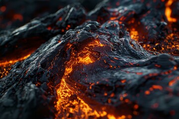 Wall Mural - Lava flowing from active volcano creating igneous rock