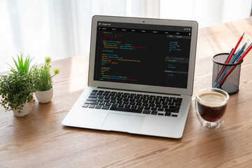 Software development programming on computer screen for modish application and program coding