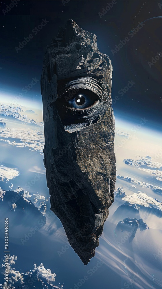 Abstract extraterrestrial structure, featuring a large, monolithic rock ...