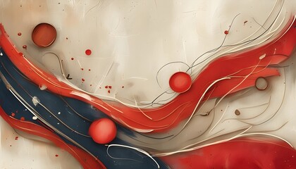 Wall Mural - Beige Doodle Background with Hand-Drawn Graphics and Abstract Red Card Elements