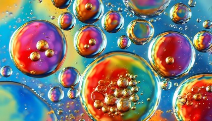 Sticker - colorful abstract liquid patterns with floating oil and bubbles in a mesmerizing chemical background