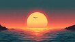 © ProPhotos - A stunning sunset over the ocean, with vibrant colors reflecting off the calm sea as a seagull gracefully flies over the horizon in a serene landscape.