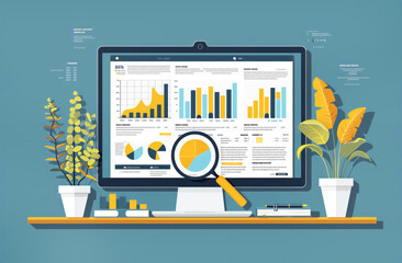 Wall Mural - flat illustration of business analytics on computer screen