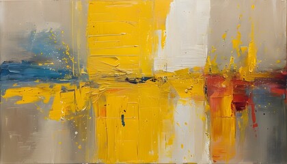 Canvas Print - Vibrant Abstract Composition of Yellow Canvas with Dynamic Brushstrokes and Colorful Oil Paint Textures