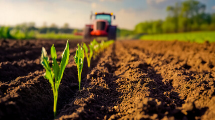 Wall Mural - Land being fertilized, showcasing the process of agriculture and sprouting