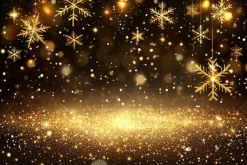 Sticker - Glittering gold snowflakes and stars illuminating a dark sparkling surface representing festive holiday magic elegant seasonal decor and glowing winter beauty