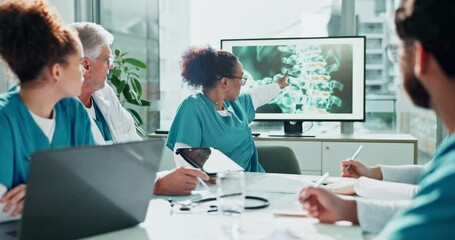 Aufkleber - medical team, tech and presentation in hospital for research, osteoporosis study and healthcare deve