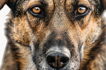 Wall Mural - Dog with a black nose and brown and white fur. The dog is looking at the camera