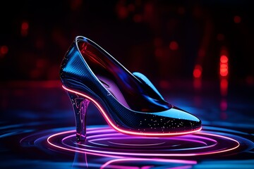 Aufkleber - Futuristic high heels with levitating technology, where the shoes hover slightly above the ground, glowing with neon lights, creating a high-fashion, futuristic look