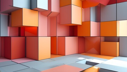 Wall Mural - Geometric abstraction featuring a dynamic array of cube shapes in a vibrant background