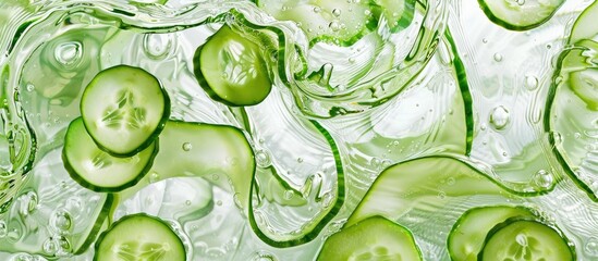 Poster - A Background Of Cucumber Slices In Water Lots Of Cucumber Slices Swirled In Water