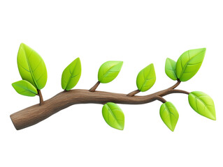 Wall Mural - stylized green leaves on a wooden branch, white isolate background. transparent background