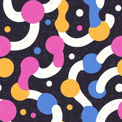 Abstract colorful seamless pattern with dots, leaves and lines