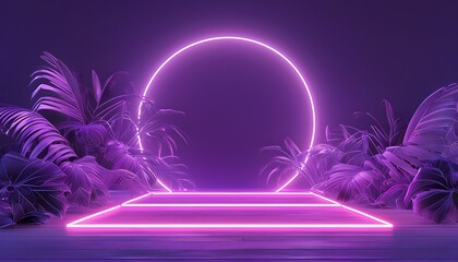 Wall Mural - Neon Purple Glow with 3D Lines Creating a Futuristic Background