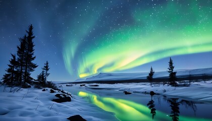 Wall Mural - Mesmerizing Dance of the Northern Lights in a Starry Sky