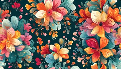 Wall Mural - Vibrant and Colorful Abstract Floral Seamless Pattern Design