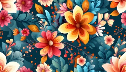 Wall Mural - Vibrant and Colorful Abstract Floral Seamless Pattern Design