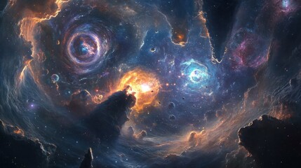 Wall Mural - Cosmic Nebula with Spiraling Gas and Stellar Formations