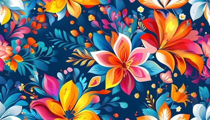 Poster - Vibrant Abstract Floral Seamless Pattern with Bold Colors