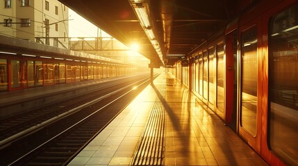 Wall Mural - A well-lit metro train platform during a sunny day.