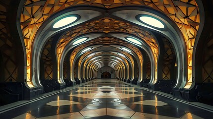 Wall Mural - A well-lit metro train station with unique architectural elements.