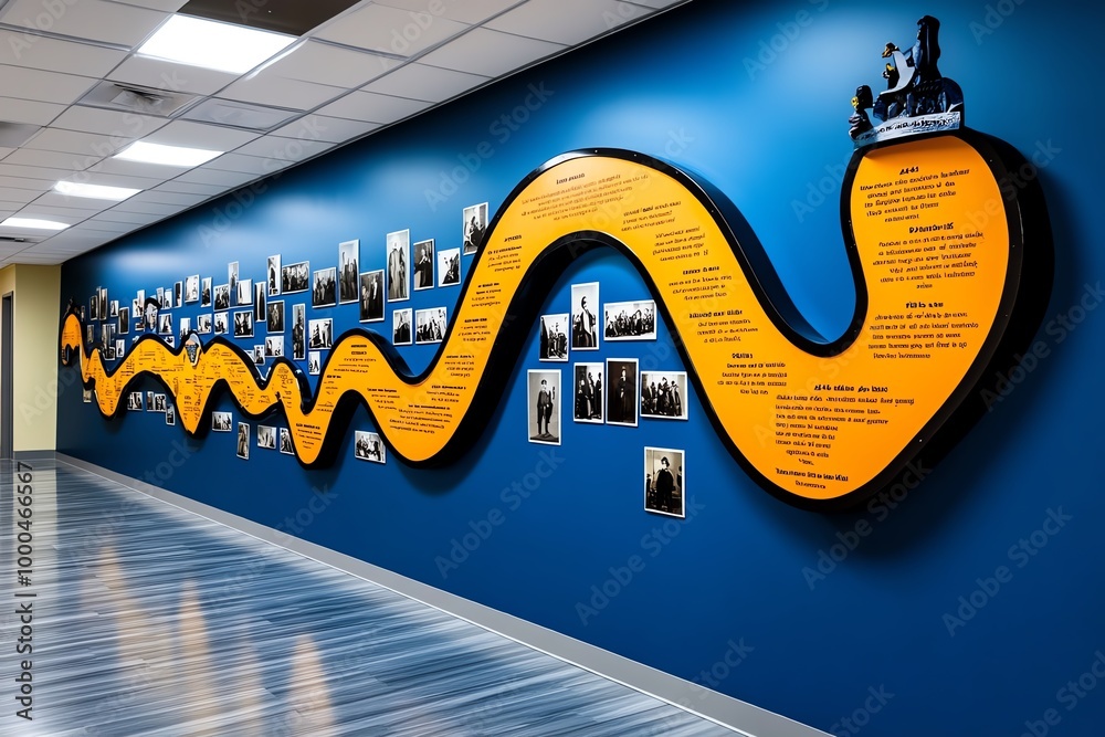 Interactive timeline on a classroom wall, filled with historical events ...