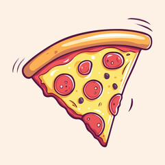 Flying slice of pizza cartoon vector illustration. fast food concept isolated vector. flat cartoon style