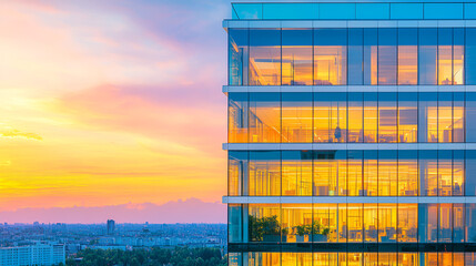 Multi storey office building rising against the vast sky suitable as a background in a copy space image