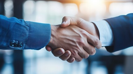 Close-up of two people shaking hands in a professional setting.