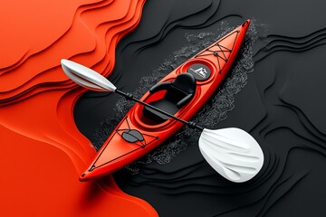 Aufkleber - Minimal kayak design, using bold, clean shapes to outline a kayak and paddle, capturing the essence of adventure on the water