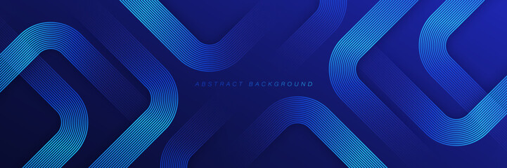 Wall Mural - Dark blue abstract background. Modern glowing shiny blue geometric lines pattern. Geometric line art design. Technology futuristic concept. Suit for presentation, cover, banner, website, business