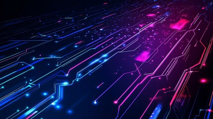 Poster - Abstract digital circuit board with glowing lines and particles.
