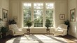 © atar - Bright and airy living room interior with large windows and sunlight streaming in
