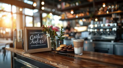 Chalkboard sign with stylish lettering, inviting and rustic, Urban, Soft hues, Photograph, Culinary detail